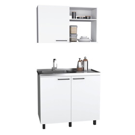 Alexandria 2 Piece Kitchen Set, Wall Cabinet + Utility Sink, White B092S00221