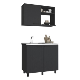 Alexandria 2 Piece Kitchen Set, Wall Cabinet + Utility Sink, Black B092S00222