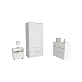 Beloit 3 Piece Bedroom Set, Nightstand + Dresser+ Armoire, White B092S00243
