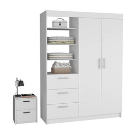 Karval 2 Piece Bedroom Set, Armoire + Nightstand, White B092S00245