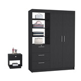 Peyton 2 Piece Bedroom Set, Armoire + Nightstand, Black B092S00247