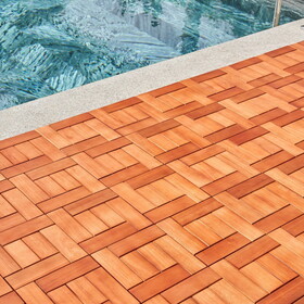 Rayna Reddish Brown Eucalyptus Interlocking Wooden Decktile (Set of 10 Tiles) B093121173