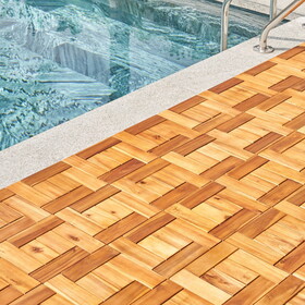 Rayna Yellowish Brown Acacia Interlocking Wooden Decktile (Set of 10 Tiles) B093121174