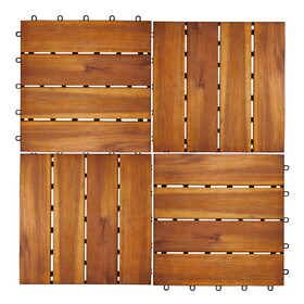 Damian 4-Slat Acacia Interlocking Deck Tile (Set of 10 Tiles) B093121177