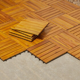 Damian 6-Slat Acacia Interlocking Deck Tile (Set of 10 Tiles) B093121178