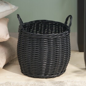 Lucius Round Resin Woven Wicker Basket with Handles - 13" x 13" x 13" - Black - for Clothes, Towels, Toys, Magazines Storage and Home Decoration B093P169699