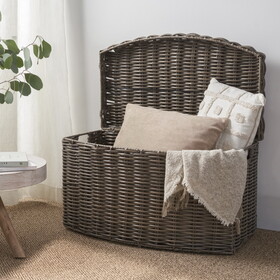 Joseph Rectangular Curve Resin Woven Wicker Trunk with Handles - 24" x 14" x 15" - Chocolate Brown - for Clothes, Towels, Toys, Magazine Storage and Home Decoration B093P169701