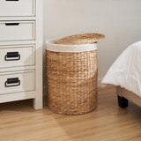 Ludmilla Round Tall Water Hyacinth Woven Wicker Laundry Hamper with Lid - for Clothes, Canvas, Toys and Book Storage with Removable Liner - 15