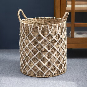 Hubertus Round Water Hyacinth Woven Basket with Handles - 15" x 15" x 18.5" - Natural Brown - for Clothes, Towels, Canvas, Toys and Magazine Storage and Home Decoration B093P169704