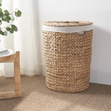 Ludmilla Round Tall Water Hyacinth Woven Wicker Laundry Hamper with Lid - for Clothes, Canvas, Toys and Book Storage with Removable Liner - 18