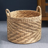 Isidore Round Water Hyacinth Seagrass Woven Basket with Handles - 15