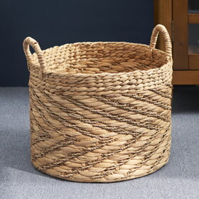 Isidore Round Water Hyacinth Seagrass Woven Basket with Handles - 15" x 15" x 15" - Natural Brown - for Clothes, Towels, Canvas, Toys and Magazine Storage and Home Decoration B093P169706