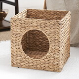 Gertrude Water Hyacinth Woven Wicker Square Cat Bed Cave - 13