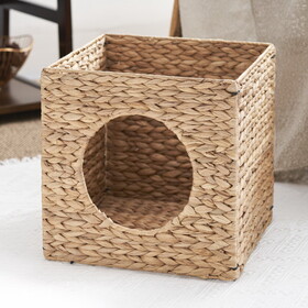 Gertrude Water Hyacinth Woven Wicker Square Cat Bed Cave - 13" x 13" x 13" - for Small and Medium Cat Breeds and Chihuahua B093P169710