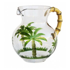 3 Quarts Designer Classic Palm Tree Acrylic Pitcher with Bamboo Handle, Crystal Clear Break Resistant Premium Acrylic Pitcher for All Purpose BPA Free B095120330