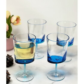Designer Acrylic Oval Halo Blue Wine Glasses Set of 4 (12oz), Premium Quality Unbreakable Stemmed Acrylic Wine Glasses for All Purpose Red or White Wine B095120343