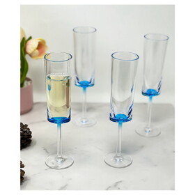 Designer Acrylic Oval Halo Blue Champagne Flutes Set of 4 (4oz), Premium Quality Unbreakable Stemmed Acrylic Champagne Flutes for All Champagnes B095120347