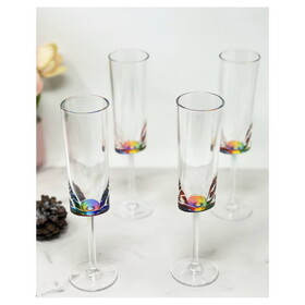 Designer Acrylic Oval Halo Rainbow Champagne Flutes Set of 4 (4oz), Premium Quality Unbreakable Stemmed Acrylic Champagne Flutes for All Champagnes B095120348