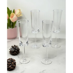 Designer Tritan Oval Halo Clear Champagne Flutes Set of 4 (4oz), Premium Quality Unbreakable Stemmed Acrylic Champagne Flutes for All Champagnes B095120350