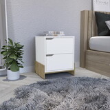 DEPOT E-SHOP Haines Nightstand with 2-Drawers, End Table with Sturdy Base, White / Macadamia B097120604