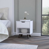 DEPOT E-SHOP Cliff Nightstand with Spacious Drawer, Open Storage Shelf and Chic Wooden Legs, White B097132941
