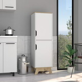 DEPOT E-SHOP Dahoon Single Kitchen Pantry Double Doors Cabinets, Four Shelves, Light oak / White B097132945