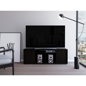 DEPOT E-SHOP Dallas TV Stand for TV&#180;s up 55", Two Cabinets with Single Door, Four Shelves, Black B097132953