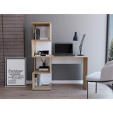 DEPOT E-SHOP Delhi Desk with Bookcase and 4 Storage Shelves, Light Oak / White B097132956