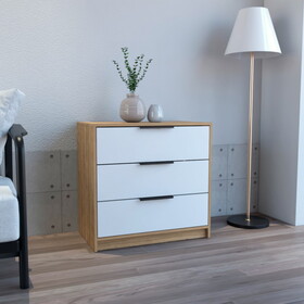 DEPOT E-SHOP Egeo 3 Drawers Dresser, Superior Top, White / Light Oak B097132979