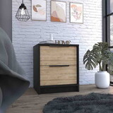 DEPOT E-SHOP Egeo Nightstand, Two Drawers, Superior Top, Black / Pine B097132980