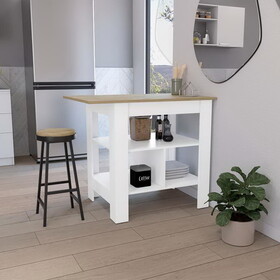 DEPOT E-SHOP Finley Kitchen Island with Counter Space, White / Macadamia B097133001