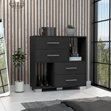 DEPOT E-SHOP Fountain Dresser, Two Open Shelves, Four Drawers, Black B097133002