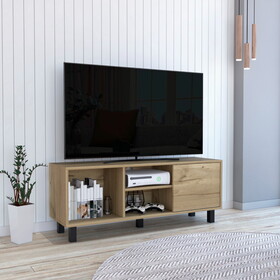 DEPOT E-SHOP Myrtle TV Stand, Tabletop,Three Open Shelves, One Cabinet, Light Oak B097133104