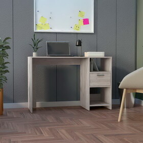 DEPOT E-SHOP Naxos Computer Desk with 1-Drawer and 2-Open Storage Shelves, Light Gray B097133108