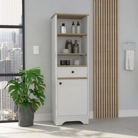 DEPOT E-SHOP Norwalk Linen Single Door Cabinet, Three External Shelves, One Drawer, Two Interior Shelves, Light Oak / White B097133112
