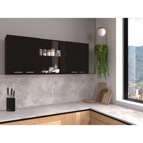 DEPOT E-SHOP Oceana 150 Wall Double Door Cabinet with Glass, Four Interior Shelves, Glass Cabinet, Black B097133119