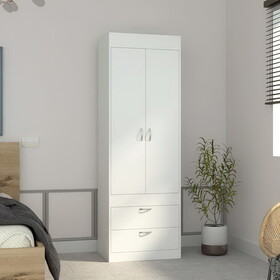 DEPOT E-SHOP Portugal Armoire, Double Door Cabinet, Two Drawers, Metal Handles, Rod, White B097133139