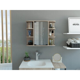 DEPOT E-SHOP Roma Mirrored Medicine Cabinet, Six External Shelves, Three Interior Shelves, Light Gray B097133146