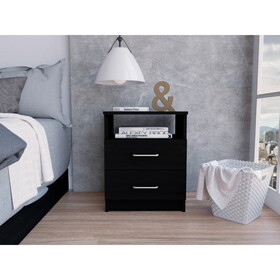 DEPOT E-SHOP Salento Nightstand, Two Drawers, One Shelf, Superior Top, Black B097133152