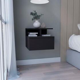DEPOT E-SHOP Seward Floating Nightstand, Wall Mounted with Single Drawer and 2-Tier Shelf, Black B097133172