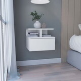 DEPOT E-SHOP Seward Floating Nightstand, Wall Mounted with Single Drawer and 2-Tier Shelf, White B097133176