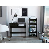 DEPOT E-SHOP Treia Home Office Set, Two Parts Set, One Drawer, Desktop, Keyboard Tray, Stand, Five Shelves, Black B097133193