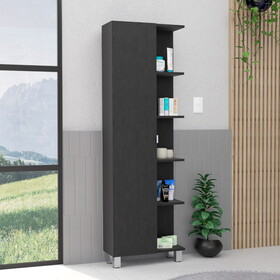DEPOT E-SHOP Venus Linen Single Door Cabinet, Five External Shelves, Four Interior Shelves, Black B097133199