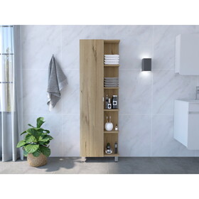 DEPOT E-SHOP Venus Linen Single Door Cabinet, Five External Shelves, Four Interior Shelves, Light Oak B097133201