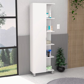 DEPOT E-SHOP Venus Linen Single Door Cabinet, Five External Shelves, Four Interior Shelves, White B097133203