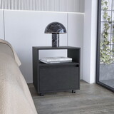DEPOT E-SHOP Wasilla Nightstand with Open Shelf, 1 Drawer and Casters, Black B097133212