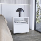 DEPOT E-SHOP Wasilla Nightstand with Open Shelf, 1 Drawer and Casters, White B097133213