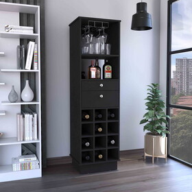 32" H black bar-coffee cart, kitchen or living room cabinet storage, with 4 wheels, folding surface, 2 central drawers covered by folding doors, ideal for storing glasses, and snacks. B097133220
