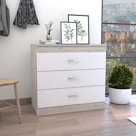 DEPOT E-SHOP Zurich Three Drawers Dresser, Metal Hardware, Superior Top, Light Gray / White B097133222