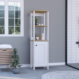 DEPOT E-SHOP New Haven Linen Single Door Cabinet, Two Interior Shelves, Two Open Shelves, Light Oak / White B097133250